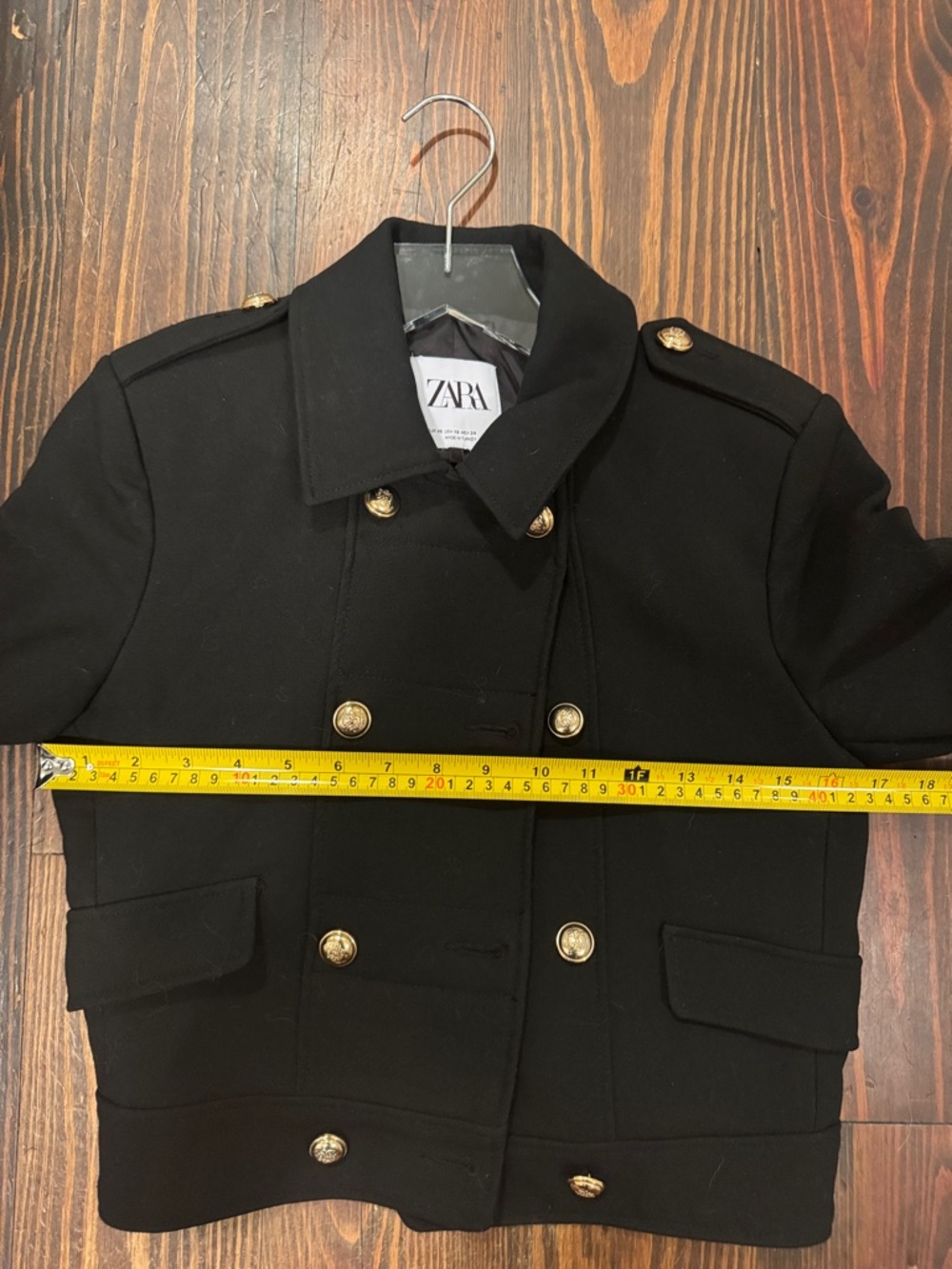 Zara Black Double-Breasted Military-Style Jacket with Gold Buttons - Picture 6 of 7